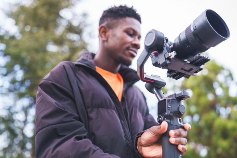 Cameraman filming with gimbal